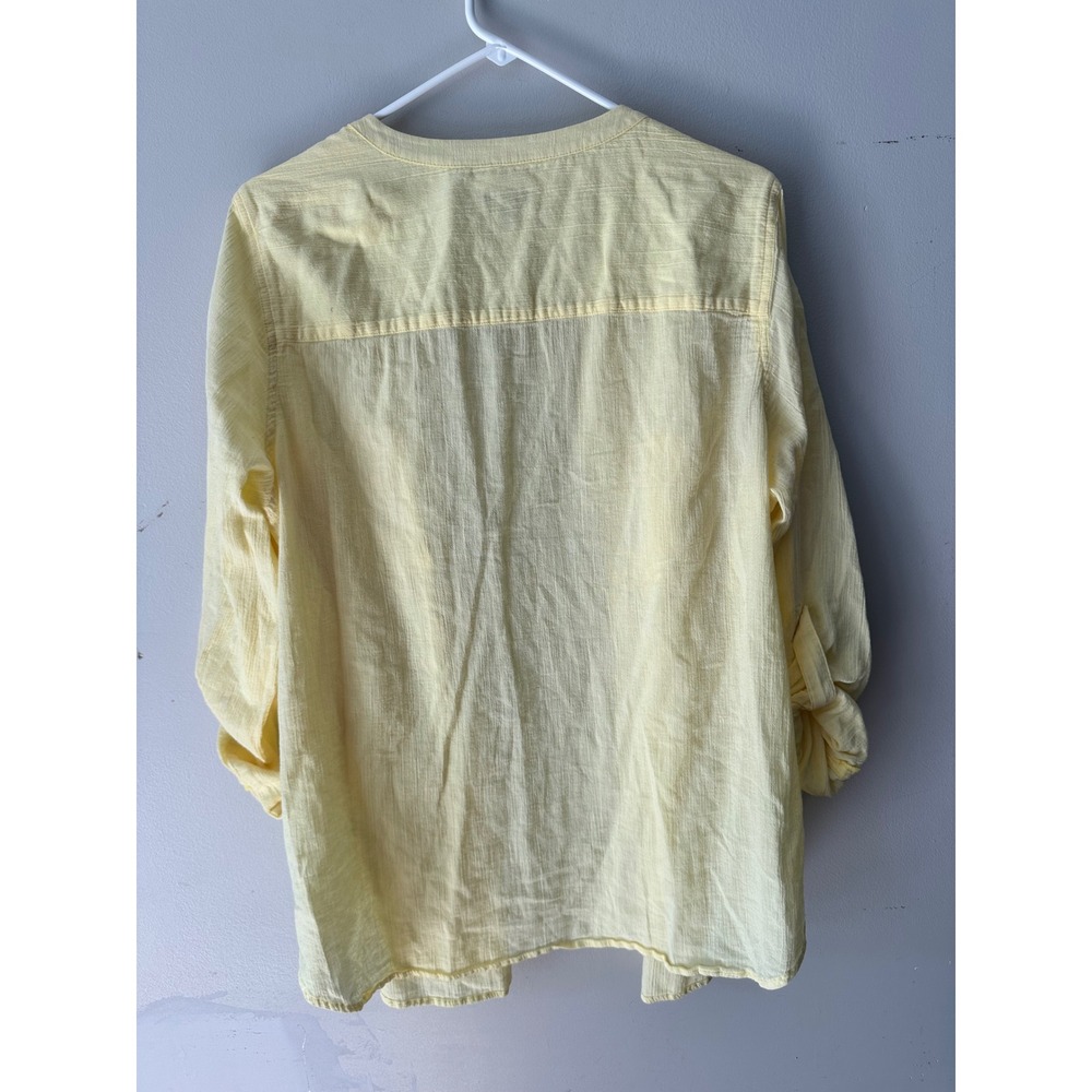 Talbots Woman Yellow Cotton Gauze Button Down Roll Tab Sleeve Shirt 2X Resort - Picture 2 of 7
